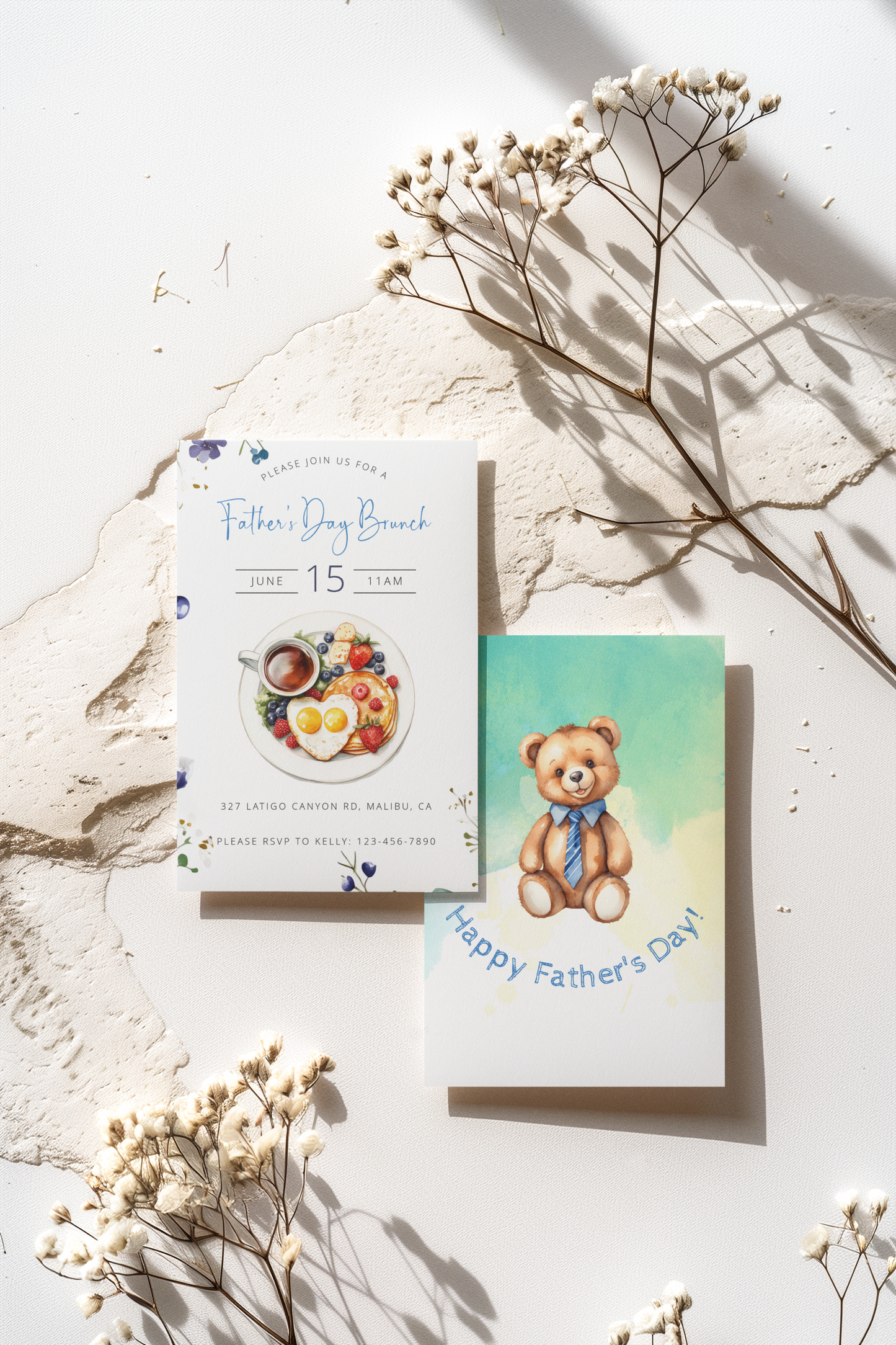 Fathers' Day Invitation, Brunch, Two-sided, Editable, Downloadable, Digital, Templett