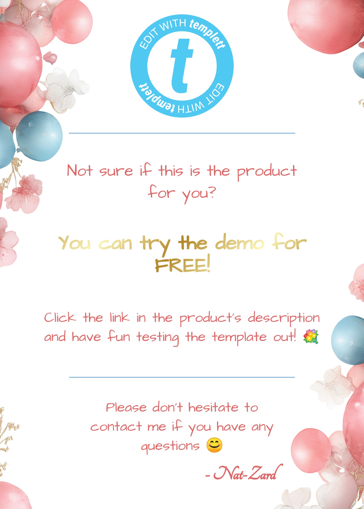 Birthday Invitation for Kids, One-sided, Editable, Downloadable, Digital, Templett