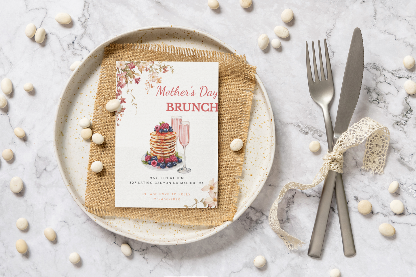 Mothers' Day Invitation, Brunch, Two-sided, Editable, Downloadable, Digital, Templett