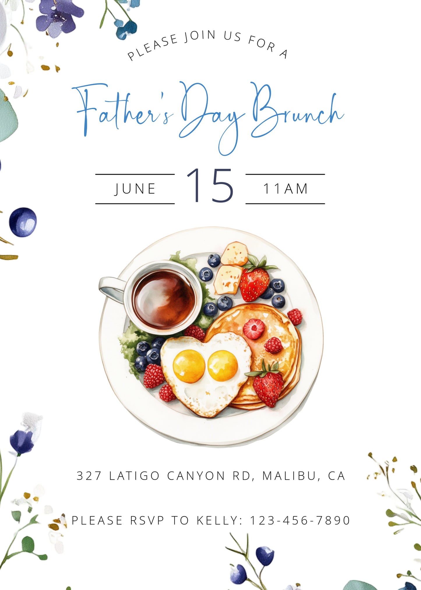 Fathers' Day Invitation, Brunch, Two-sided, Editable, Downloadable, Digital, Templett
