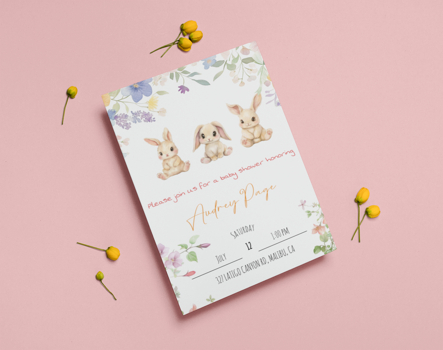 Baby Shower Invitation, Triplets, One-sided, Editable, Downloadable, Digital, Templett