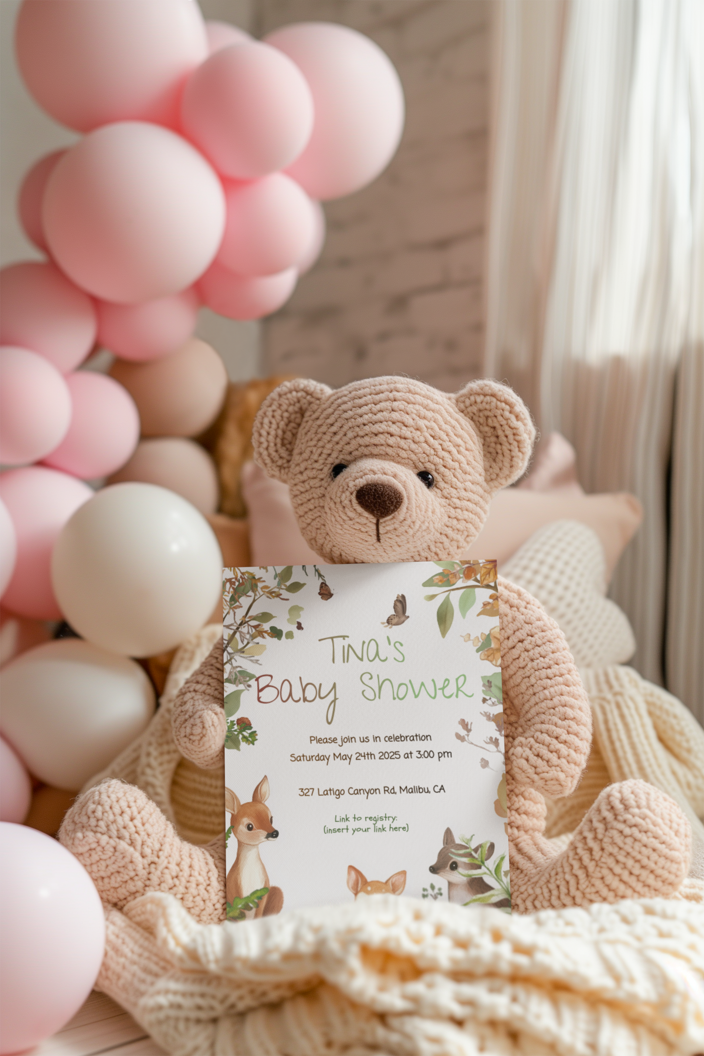 Baby Shower Invitation Forest theme, One-sided, Editable, Downloadable, Digital, Templett
