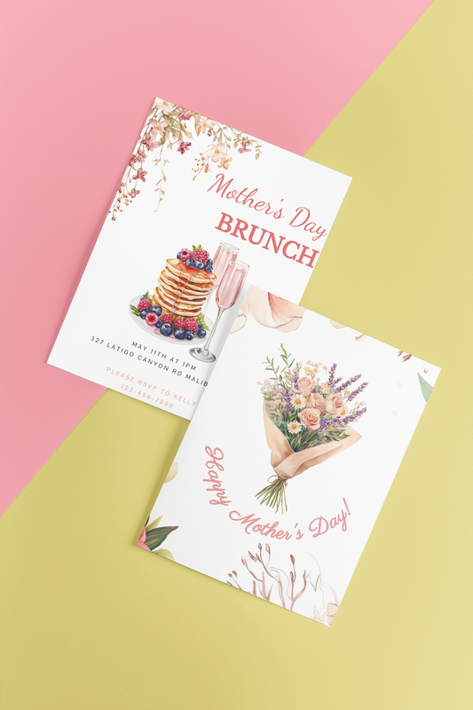 Mothers' Day Invitation, Brunch, Two-sided, Editable, Downloadable, Digital, Templett