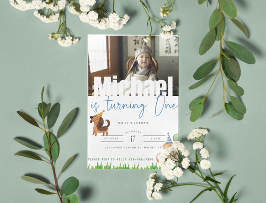 Birthday Invitation for Kids, Customizable photo, One-sided, Editable, Downloadable, Digital, Templett