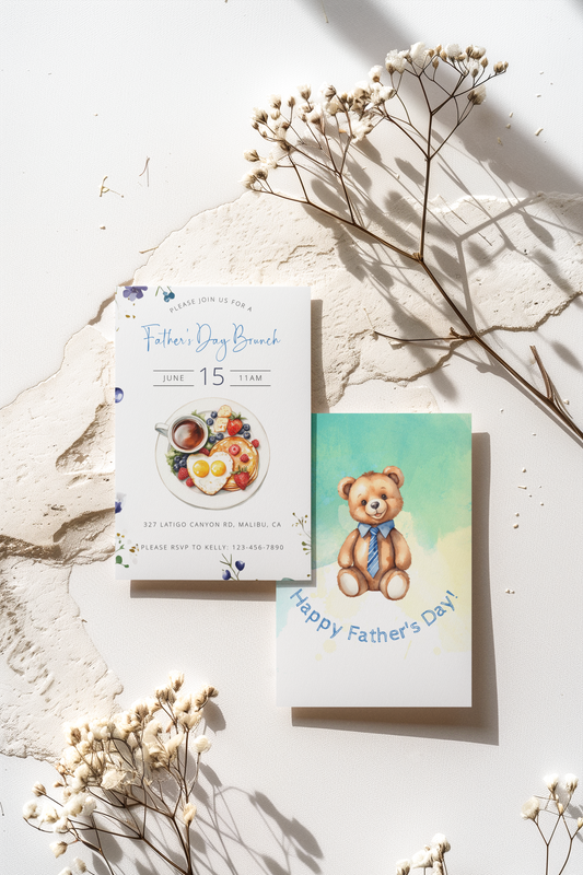 Fathers' Day Invitation, Brunch, Two-sided, Editable, Downloadable, Digital, Templett
