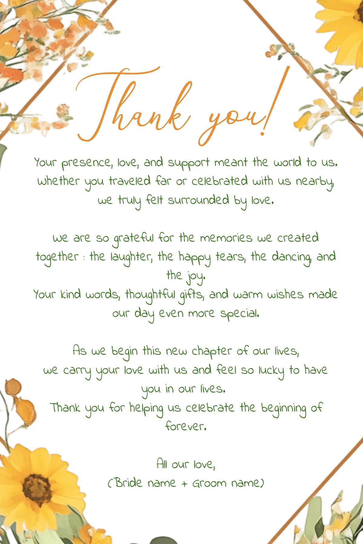 Thank You, Wedding, Floral, Two-sided, Editable, Downloadable, Digital, Templett
