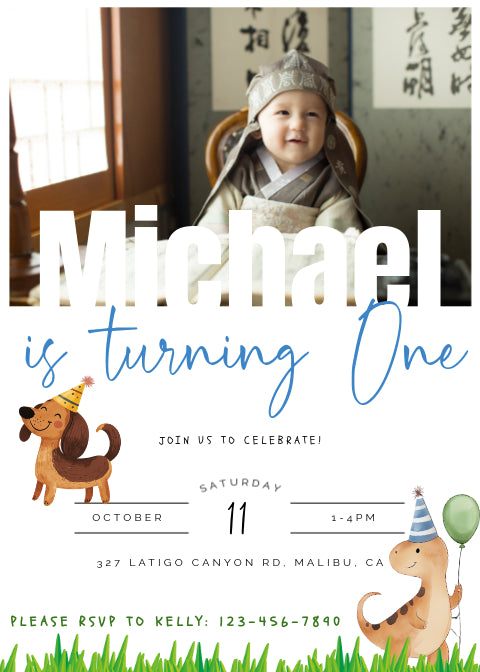 Birthday Invitation for Kids, Customizable photo, One-sided, Editable, Downloadable, Digital, Templett