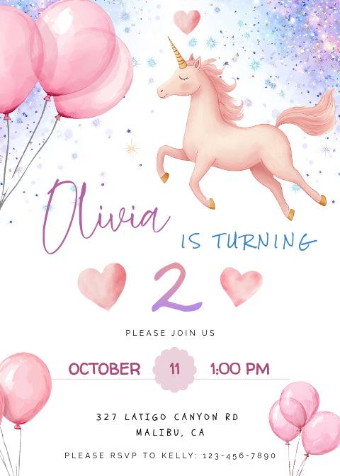 Birthday Invitation for Kids, One-sided, Editable, Downloadable, Digital, Templett