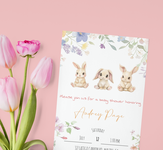 Baby Shower Invitation, Triplets, One-sided, Editable, Downloadable, Digital, Templett